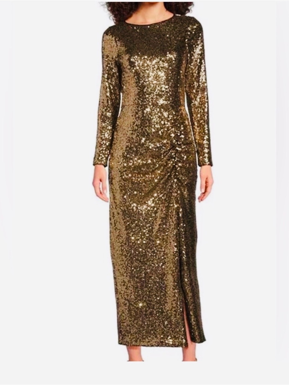 Gold Sequin Long Sleeve Evening Dress